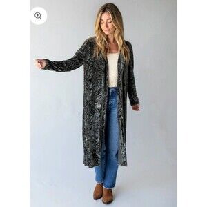 NEW WT Natural Life Lennon Long Velvet Duster Jacket Olive L/XL Dark Romantic